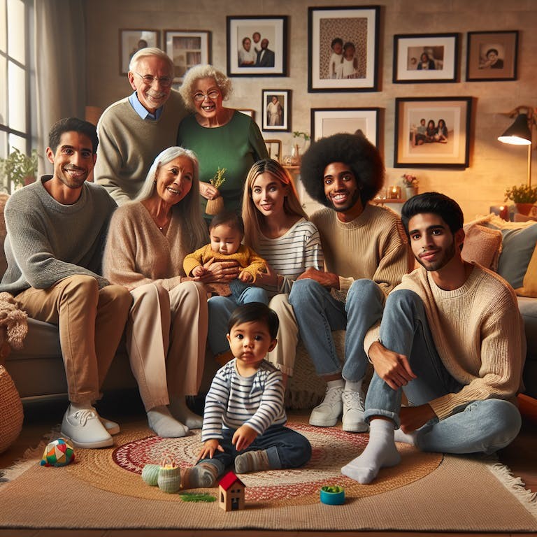 A family gathered around