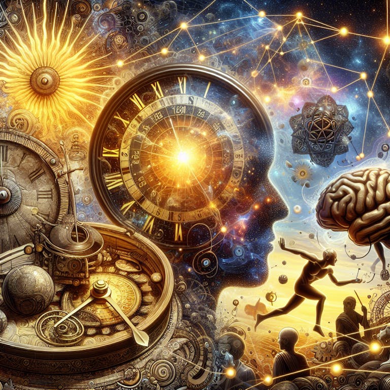 AI generated image of success as a dynamic relationship of time, thoughts, and actions.