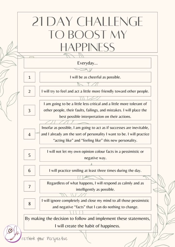 21 Day Challenge to boost happiness